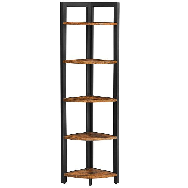 VASAGLE 5-stöckiges Eckregal, Mehrzweck-Aufbewahrungsregal, Pflanzenstand, 30 x 30 x 150 cm, Industrie, Homeoffice, rustikal braun und schwarz, LLS803B01