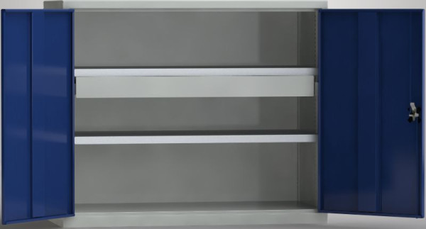 KLW Universalschrank, 1000x1200x605mm, abschließbare Flügeltüren, 1 Schublade 125mm, 2 verstellbare Fachböden 80 kg, verzinkt, 7FN-QA1000TD-0001XRB