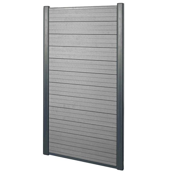 Mendler WPC-Sichtschutz Sarthe, Windschutz Zaun, Alu-Pfosten, Basiselement schmal, 100cm grau, 76145+76146
