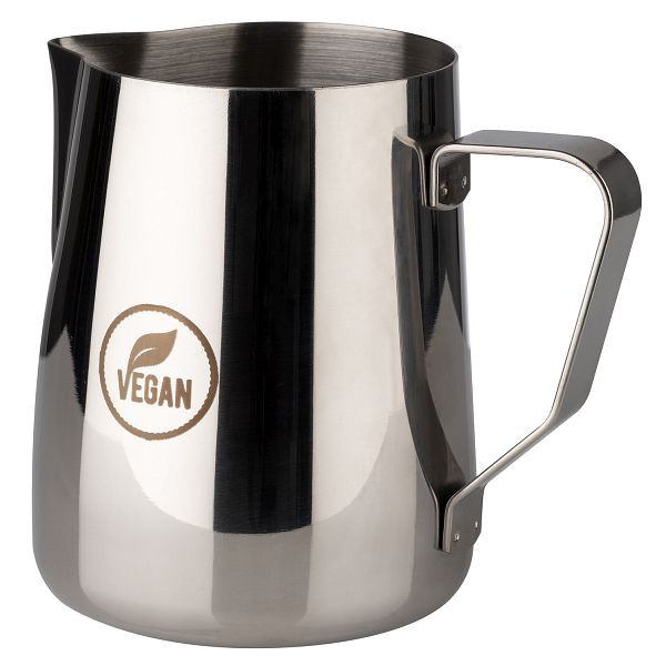 APS Milch- / Universalkanne, Ø 9 x 11,5 cm, 0,6 Liter, Edelstahl, außen hochglanzpoliert, innen matt poliert, mit Gravur: VEGAN, 10350
