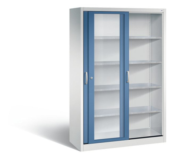 C+P Schiebetürenschrank Acurado, H1950xB1200xT500mm, Farbe: Lichtgrau / Fernblau, Bügelgriff, 2059-055 S10086