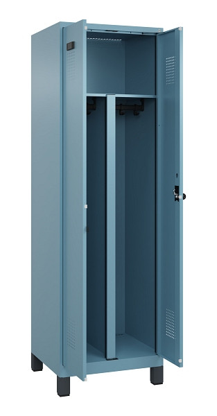 C+P PSA Schwarz-Weiß-Spind Evolo PLUS, mit Füßen, 2 Abteile, 1950x600x500mm, 00, Drehriegel, 049012-20P S10021