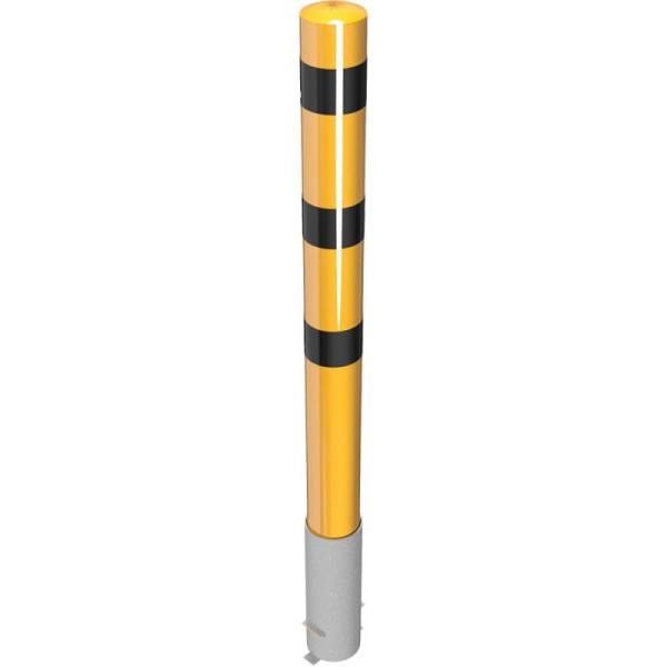 Stein HGS Stahlrohrpoller/Rammschutzpoller -Bollard-, 2000mm/ohne Verschluss, verkehrsgelb (RAL 1023) beschichtet mit 3 schwarzen Streifen, keine Ösen, 40152hb-gs