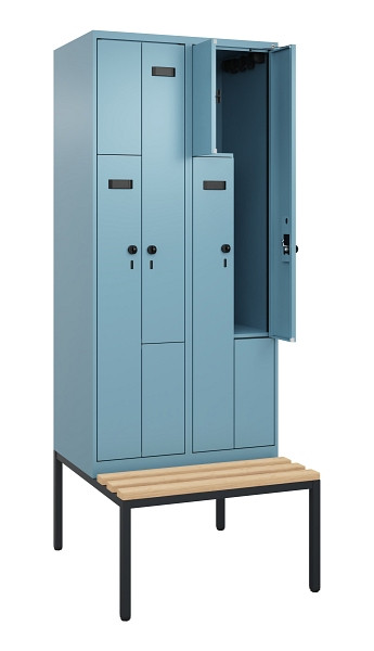 C+P Z-Spind Evolo PLUS, Bank, 4 Fächer, 2120x800x815mm, 0010/0010, Drehriegel, Sitzfläche Buche-Hartholz, Sitzbank, 0490537-224 S10021