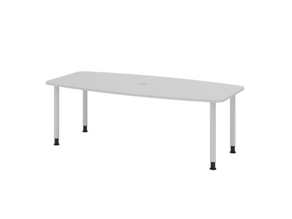 Hammerbacher Konferenztisch KT22C, 220 x 105 cm, Platte: Grau, 25mm dick, Vier-Fuß-Gestell Silber, Rundrohr 6 cm, Arbeitshöhe 72-74 cm, VKT22C/5/S