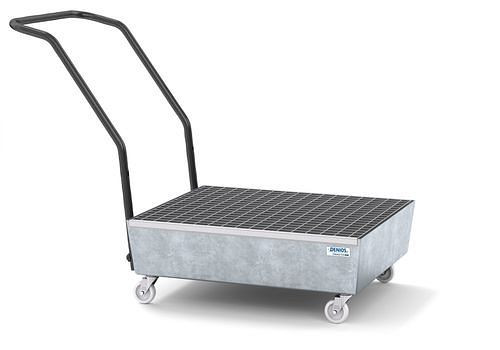 DENIOS Fahrbare Auffangwanne classic-line für 2 Fässer à 60 l, verzinkt, mit Gitterrost, 259378