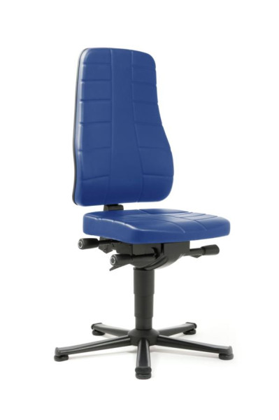 bimos All-In-One Highline Arbeitsdrehstuhl mit Gleiter und Kunstleder blau, Sitzhöhe 450-600 mm, 9640-6902