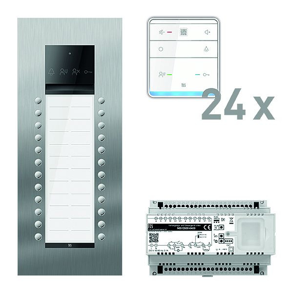 TCS Türkontrollsystem audio: pack PRO 24WE Außenstation ASU 24T UP 24x Freisprecher ISW6010 Steuergerät, PAUF242/005
