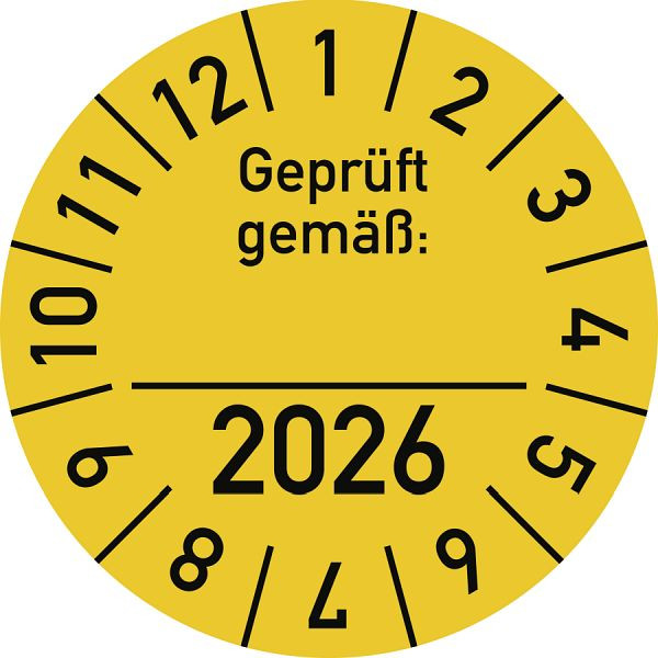 Moedel Prüfplakette Geprüft gemäß: 2026, Folie, Ø 30 mm, VE: 10 Stück/Bogen, 105338