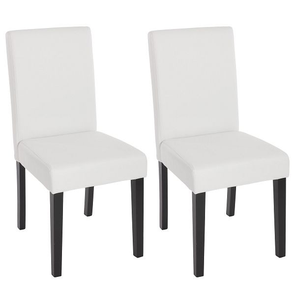 Mendler 2er-Set Esszimmerstuhl Stuhl Küchenstuhl Littau, Kunstleder, weiß matt, dunkle Beine, 33690