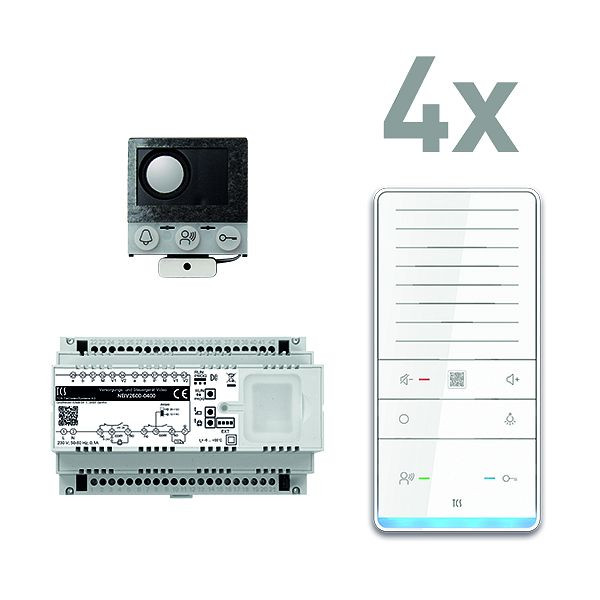 TCS Türkontrollsystem audio: pack PRO Einbau für 4 Wohneinheiten, mit Einbaulautsprecher ASI12000+4 Freisprecher ISW6031+Steuergerät NBV2600, PAIF040/006