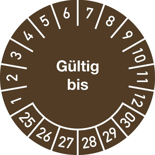Moedel Prüfplakette Gültig bis 2025 - 2030, Dokumentenfolie, Ø 25 mm, VE: 10 Stück/Bogen, 106302
