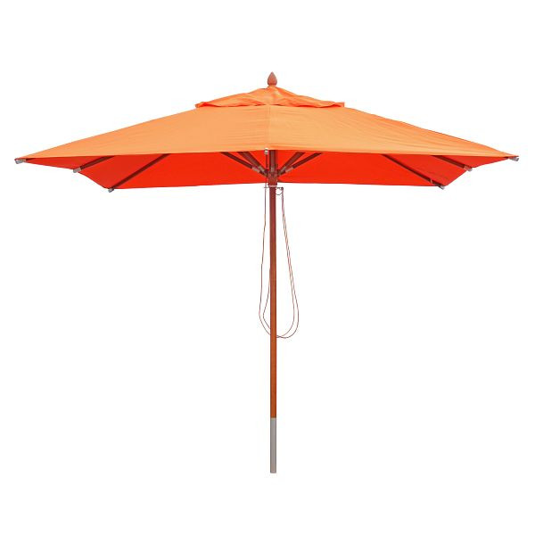 Mendler Gastronomie Holz-Sonnenschirm HWC-C57, Gartenschirm, Polyester/Holz 14kg, eckig 3x3m Seilzug stoßsicher, terracotta, 66525
