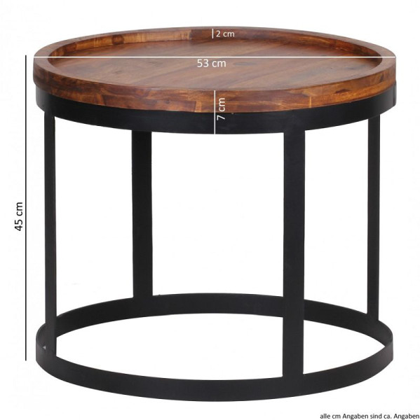 Wohnling 2er Set Beistelltische AKOLA Massivholz Sheesham Landhausstil Anstelltisch Metallgestell Naturholz, WL1.550