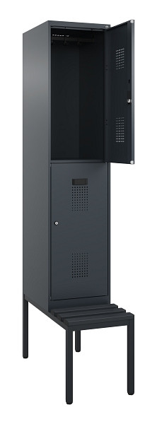 C+P Doppelstock-Spind Evolo PLUS, Bank, 2 Fächer, 2120x400x815mm, 7016/7016, Zylinderschloss, Sitzfläche Kunststoff, Sitzbank, 0493507-12 S10124