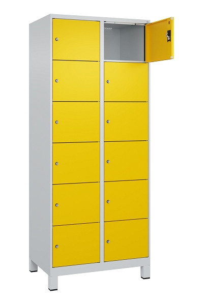 C+P Schließfachschrank Evolo PLUS, mit Füßen, 12 Fächer, 1950x800x500mm, 7035/1, Frontfarbe RAL 1023 Verkehrsgelb, 049010-226 S10001