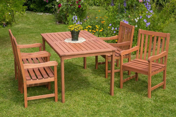 Merxx Santos Set 5-teilig, 4 Santos Sessel, 1 Tisch, 150 x 90 cm, FSC Eukalyptusholz, 50061-011