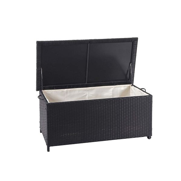 Mendler Poly-Rattan Kissenbox HWC-D88, Gartentruhe Auflagenbox Truhe, Premium schwarz, 51x100x50cm 170l, 64593