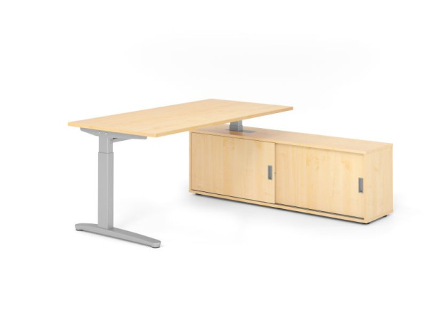Hammerbacher Schreibtisch XB16, 160x80cm, Platte: Ahorn, 25mm dick, C-Fuß Gestell Silber, höheneinstellbar, Ahorn, VXBE16SB/3/S/3/3