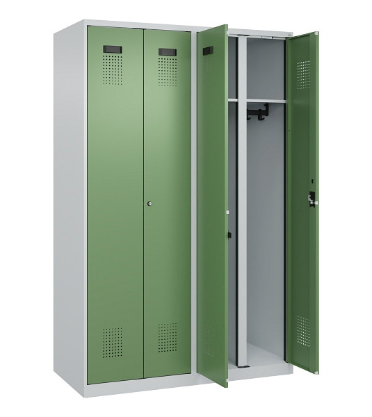 C+P Schwarz-Weiß-Spind Evolo PLUS, 4 Abteile, 1850x1200x500mm, 7035/6011, Zylinderschloss, 049002-40 S10037