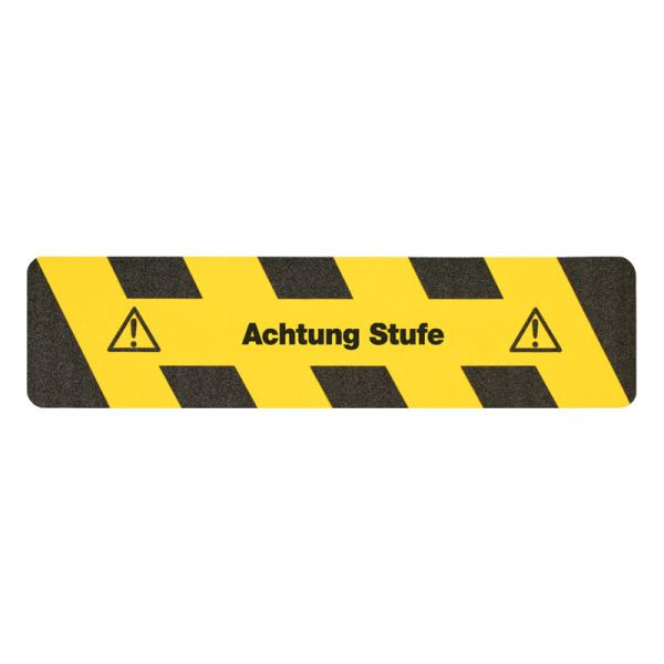 m2 Antirutschbelag Warnmarkierung schwarz/gelb mit Text "Achtung Stufe" Streifen 150x610mm, M131500610