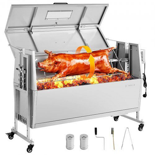 VEVOR Drehspießgrill 38W Spanferkel/Lamm Holzkohlegrill, 1168,4mm, 60 kg Tragkraft, höhenverstellbar, Edelstahl, Camping, PZSHLK46INCH4KCB0001V2