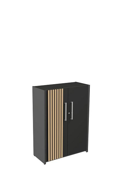 Kerkmann Oxford Einzelregal breit mit Flügeltüren, B800 x T380 x H 1100 mm, 3 Ordnerhöhen, Anthrazit/Eiche hell, 13000135