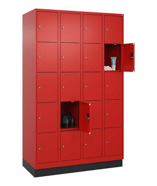 C+P Schließfachschrank Evolo PLUS, mit Sockel, 20 Fächer, 1950x1200x500mm, 3020/3020 Verkehrsrot, 049020-405 S10025