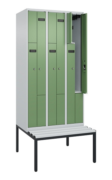 C+P Z-Spind Evolo PLUS, 6 Fächer, 2120x900x815mm, 7035/6011, Zylinderschloss, Material Sitzfläche Kunststoff, Sitzbank, 0490537-306 S10091