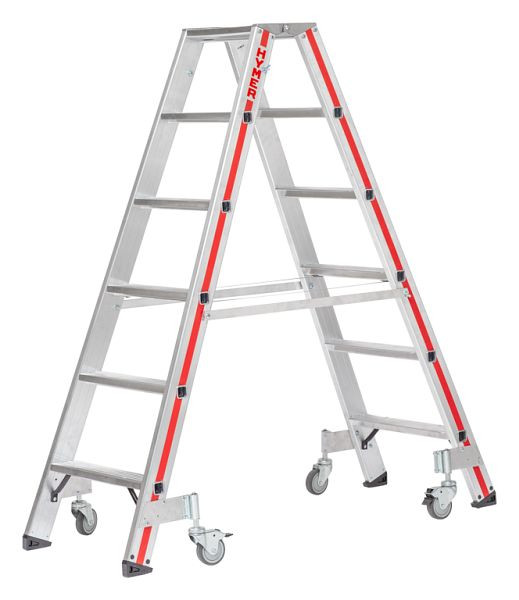 HYMER Stufenstehleiter mit Rollen, beidseitig begehbar, 2x6 Stufen, Länge 1,53 m, 822412