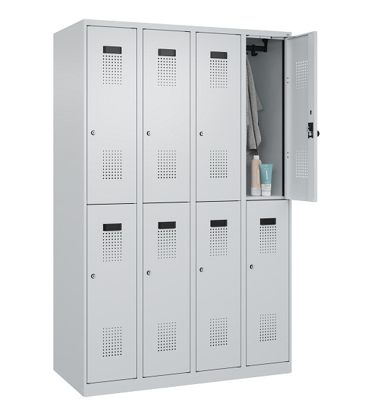 C+P Doppelstöckiger Spind Evolo PLUS, 8 Fächer, 1850x1200x500mm, 7035/7035, Zylinderschloss, 049300-40 S10040