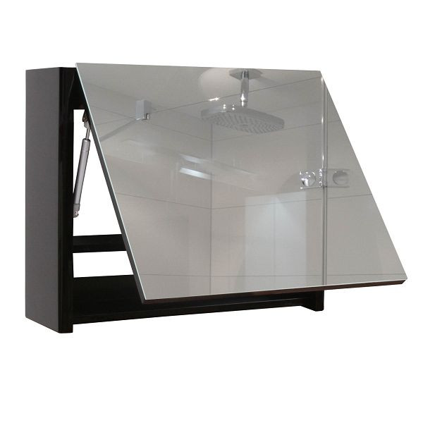 Mendler Spiegelschrank HWC-B19, Wandspiegel Badspiegel Badezimmer, aufklappbar hochglanz 48x59cm, schwarz, 57621
