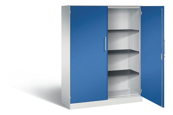 C+P Flügeltürenschrank Asisto, H1635xB1200xT435mm, Farbe: Lichtgrau / Enzianblau, Bügelgriff, 4 OH, 141011-000 S10058