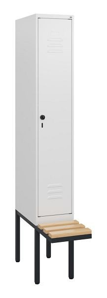 C+P Umkleidespind Classic PLUS, 1950x300x815mm, 9016/9016, Drehriegel, Buche-Sitzleisten, 0800405-10 S10014