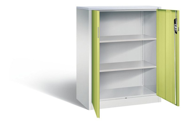 C+P Büroschrank Acurado, H1200xB930xT500mm, Farbe: Lichtgrau / Viridingrün, Muldengriff, 3 OH, 9287-1200 S10225