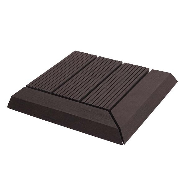 Mendler WPC Eck-Bodenfliese Rhone + Abschluss, Holzoptik Terrasse, 30x30cm Premium, Ecke links, anthrazit linear, 77612