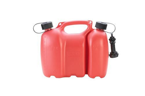 DENIOS Doppelkanister für Kraftstoff, integrierter Ölbehälter, 6 + 3 l, rot, VE: 4 Stück, 308378