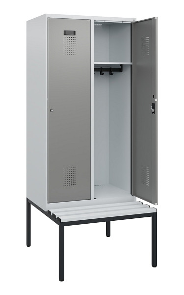 C+P Spind Evolo PLUS, 2 Abteile, 1950x800x815mm, 7035/0004, Zylinderschloss, Material Sitzfläche Kunststoff, Sitzbank, 0490505-22 S10095
