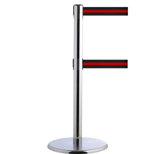 Stein HGS Personenleitsystem -P-Line Duo-, chrom, schwarz/rot/schwarz waagerecht (gestreift), mit magnetischem Gurtendstück, Gurtlänge: 2 x 2,3 m, 14148-0904