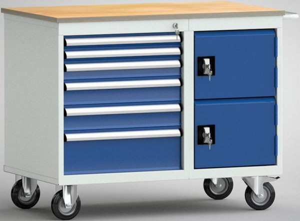 KLW Standard-Werkbank, 1000 x 620 x 830 mm, mit Buchen-Multiplexplatte, L: 50EA/50EA/75EA/100EA/100EA/175EA; R: Türe 275 mm, WS826N-1000M20-E1902