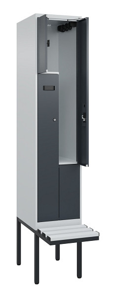 C+P Z-Spind Evolo PLUS, Bank, 2 Fächer, 2120x400x815mm, 7035/7016, Zylinderschloss, Material Sitzfläche Kunststoff, 0490437-122 S10093