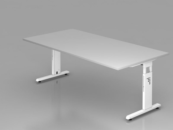 Hammerbacher Schreibtisch C-Fuß 200x100cm Grau/Weiß, Arbeitshöhe 65-85 cm, VOS2E/5/W