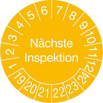 SafetyMarking Prüfplakette - mit Jahresfarbe, Nächste Inspektion, Prüfzeitraum: 19-24, Ø 3 cm, Folie, selbstklebend, VE: 500 Stück/Rolle, 31.0789-19-24