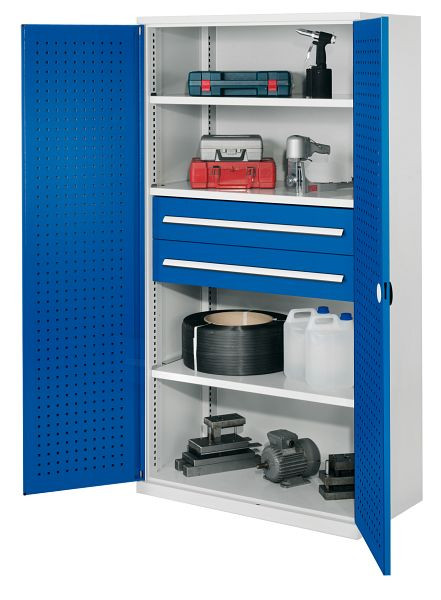 Kappes Schwerlastschrank ohne Mitteltrennwand, 1950 x 1000 x 600 mm, Mod 42, RAL 7035/5010, Türinnenseite: RasterPlan Lochplatte 1462.04.3016