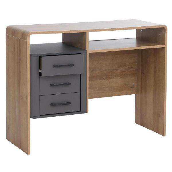Mendler Schreibtisch HWC-P43, Bürotisch Computertisch, 3 Schubladen MDF 75x100x40cm, Rivera-Eiche-Optik, dunkelgrau, 139804