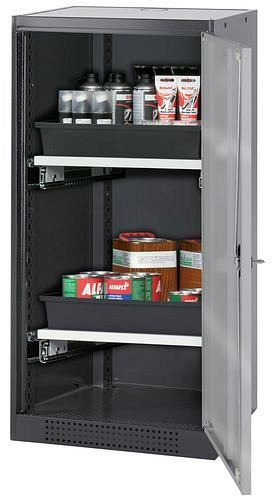 asecos Chemikalienschrank Systema-T CS-52R, Korpus anthrazit, Flügeltüren silber, 2 Tablarauszüge, 208643