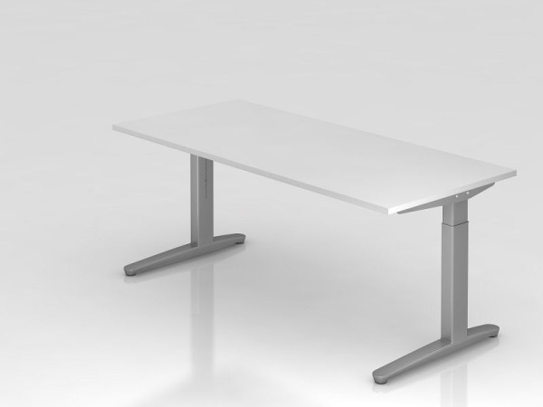 Hammerbacher Schreibtisch C-Fuß 180x80cm Weiß/Silber, Alu-Kufe Silber (ähnlich RAL 9006), VXB19/W/SS