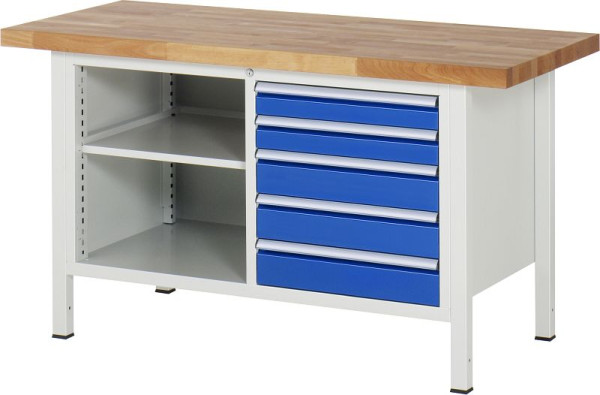 RAU Werkbank Serie 8000 - Modell 8464, B1500 x T700 x H840 mm, Systemunterbau B1235 x T650 x H800 mm, 03-8464A2-157B4S.11