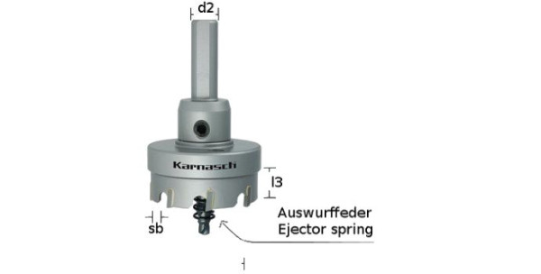 Karnasch Hartmetall-bestückte Lochsäge Easy-Cut 5 komplett mit Schaft, Zentrierbohrer, Auswurffeder, Schnitttiefe 12mm, d=64mm, VE: 2 Stück, 201020064