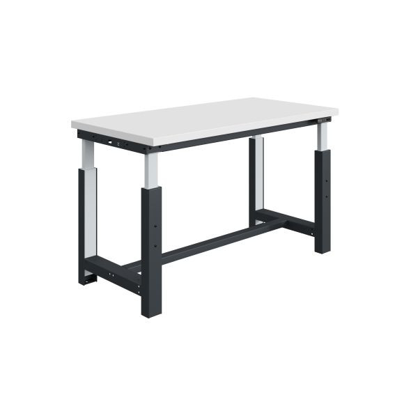 SOFAME SI Werkbank, elektrisch höhenverstellbar, 1500 x 750 x 740 bis 1240 mm, RESITOP Laminat-Arbeitsplatte 40 mm, Anthrazitgrau RAL 7016, W010010829GA